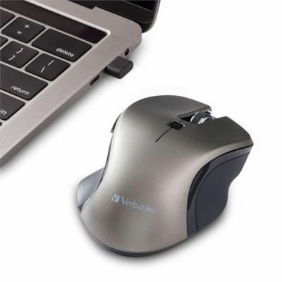 Verbatim USB-C(tm) Wireless Blue LED Mouse - Graphite - Blue LED/Optical - Wireless - Radio Frequency - 2.40 GHz - Graphite - USB Type C - 1600 dpi - 6 Button(s) - 1 Each USB-C 