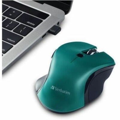 Verbatim USB-C(tm) Wireless Blue LED Mouse - Teal - Blue LED/Optical - Wireless - Radio Frequency - 2.40 GHz - Teal - USB Type C - 1600 dpi - 6 Button(s) - 1 Each USB-C 