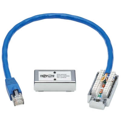 Tripp Lite series Cat6a Junction Box Cable Assembly, 18 in., Blue - 1.5 ft (0.46 m) Category 6a Network Cable for Network Device, Surveillance Camera, Wallplate, Access Point - First End: 1 x RJ-45 Network - Male - Second End: 1 x 110 Punchdown Block - 10 Gbit/s - Patch Cable - Shielding - Gold Plat bly - Surface Mount  Shielded  PoE+  RJ45/110 Punc