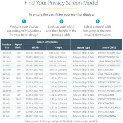 StarTech.com Monitor Privacy Screen for 24" Display - Widescreen Computer Monitor Security Filter - Blue Light Reducing Screen Protector - 24 in widescreen monitor privacy screen for security outside +/-30 degree viewing angle to keep data confidential - 2 mount options w/ adhesive strips - Anti-gla  ACCS 