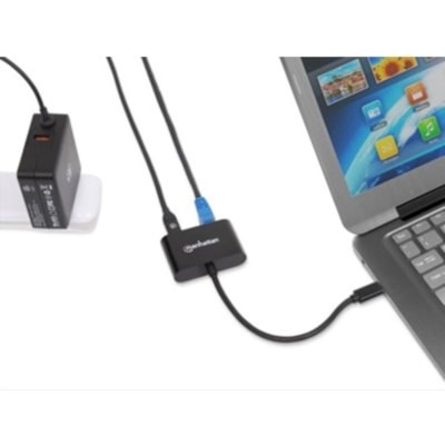Manhattan USB-C to Gigabit Network Adapter With Power Delivery Port - USB 3.2 (Gen 1) Type C - 1 Port(s) - 1 - Twisted Pair - 10/100/1000Base-T - Portable work Adapter with Power Delive ry Port Gigabit (10/