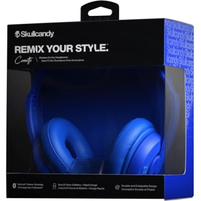 Skullcandy Cassette Wireless On-Ear Headphones - Stereo - AUX - Wired/Wireless - Bluetooth - 30 Ohm - 20 Hz to 20 kHz - Over-the-head - Binaural - Circumaural - Cobalt Blue EADPHONES 