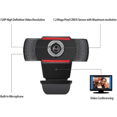 Adesso CyberTrack CyberTrack H3 Webcam - 1.3 Megapixel - 30 fps - Black, Red - USB 2.0 - 1280 x 720 Video - CMOS Sensor - Manual Focus - Microphone - For Computer, Notebook, Smart TV  
