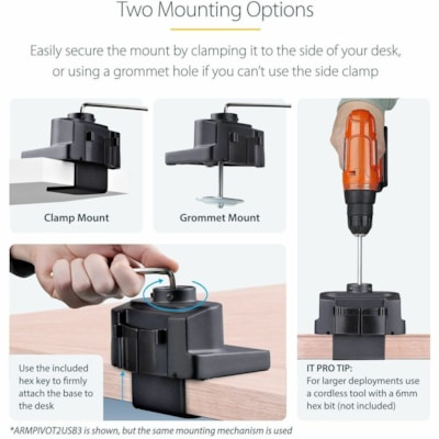 StarTech.com Desk Mount Monitor Arm with 2x USB 3.0 ports, for VESA Display up to 34" (17.6lb/8kg) , C-Clamp/Grommet, Mechanical Spring - VESA 75x75/100x100mm heavy duty single monitor arm for 32in (16:9) or 34in (21:9/ultrawide) display up to 8kg; 2 USB-A 3.0 passthrough ports - Tilt/Swivel - Full   MNT 