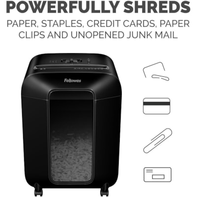 Fellowes Powershred LX85 Cross-cut Shredder - Non-continuous Shredder - Cross Cut - 12 Per Pass - for shredding Staples, Paper, Paper Clip, Credit Card, Junk Mail - 0.2" (3.97 mm) x 1.3" (31.75 mm) Shred Size - P-4 - 20 Minute Run Time - 30 Minute Cool Down Time - 18.93 L Wastebin Capacity - Black CROSS CUT FOR PERSONAL USE
