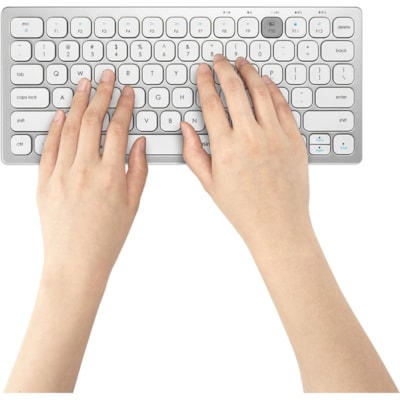 Kensington Multi-Device Dual Wireless Compact Keyboard - Wireless Connectivity - Bluetooth/RF - 2.40 GHz - Multimedia Hot Key(s) - Computer, Tablet, Mobile Phone - Windows, Mac OS, ChromeOS, iOS - Scissors Keyswitch - AAA Battery Size Supported - Silver pact Keyboard - Silver 