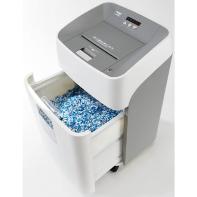Dahle ShredMATIC SM 300 Paper Shredder - Continuous Shredder - Cross Cut - 300 Per Pass - for shredding Staples, Paper Clip, Credit Card, CD, DVD - 0.2" (4.76 mm) x 0.6" (15.88 mm) Shred Size - P-4 - 2.40 in/s (60.96 mm/s) - 8.8" (222.25 mm) Throat - 41.64 L Wastebin Capacity - Gray P-4. 8.75" THROAT. 11 GAL. OIL FREE 300 SHTS. AUTO ON/OFF