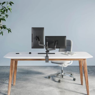 Manhattan 461597 Desk Mount for Curved Screen Display, Flat Panel Display - 2 Display(s) Supported - 32" Screen Support - 35.27 lb (16000 g) Load Capacity - 75 x 75, 100 x 100  Dual Monitor Mount Two Gas-Sp ring Jointed Arms  S