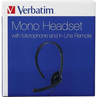 Verbatim Mono Headset with Microphone and In-Line Remote - Mono - Mini-phone (3.5mm) - Wired - 32 Ohm - 20 Hz to 20 kHz - Over-the-head - Monaural - Circumaural - 5.2 ft (1.60 m) Cable - Omni-directional Microphone WIRED W/IN-LINE REMOTE 3.5MM AUDIO JACK