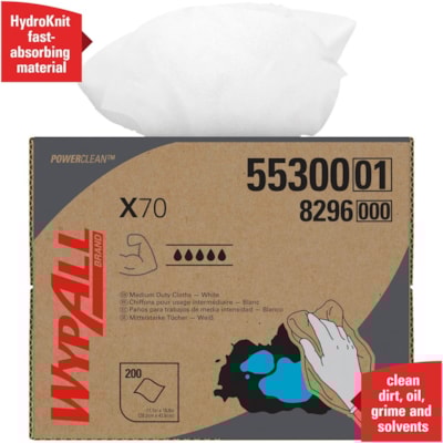 Wypall - Chiffon de nettoyage 55300 - largeur de 11,10 po (281,94 mm) x longueur de 16,80 po (426,72 mm) - Blanc - Copeaux de bois, Polypropylène - 200 / Carton  