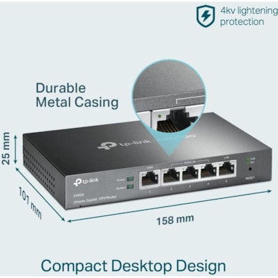 TP-Link - Routeur sans fil Omada ER605 Ethernet - 4 x Port réseau - 1 x Port Broadbandband - Gigabit Ethernet - VPN compatible - Bureau  