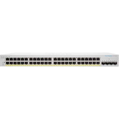 Cisco Business CBS220-48P-4G Ethernet Switch - 48 Ports - Manageable - Gigabit Ethernet - 10/100/1000Base-T, 1000Base-X - 2 Layer Supported - Modular - 4 SFP Slots - 53 W Power Consumption - 382 W PoE Budget - Optical Fiber, Twisted Pair - PoE Ports - Rack-mountable - 3 Year Limited Warranty 1G SFP 