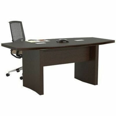 Safco Aberdeen 72" Boat-Shaped Conference Table, Mocha - Material: Medium Density Fiberboard (MDF), Laminate, Wood - Finish: Mocha, Laminate - Durable, Cable Management, Grommet, Modesty Panel, Abrasion Resistant, Stain Resistant - For Conference Table MAYLINE GROUP MOCHA