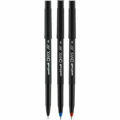 Uni-Ball Onyx, Rollerball Pen - 0.5 mm (0.02") Fine Conical, Micro Pen Point - Black Ink - Liquid - Matte Black Barrel - Metal Tip - 12 / Box MICRO .5MM LINE BLK PLASTIC BARREL& CAP DISPOSABLE SANFORD