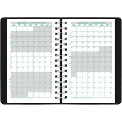 Blueline 2026 EcoLogix 12-Month Daily Planner - January to December - 8" x 5" - Black - Bilingual - Daily, Monthly - 12 Month - January 2026 to December 2026 - 7:00 AM to 7:30 PM - Half-hourly, Monday - Sunday - 1 Day Single Page Layout - 5" (127 mm) x 8" (203.20 mm) Sheet Size - Twin Wire - Black -  
