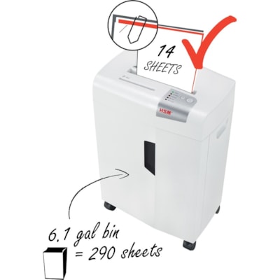 HSM shredstar X14 Cross Cut Shredder - Cross Cut - 14 Per Pass - for shredding Paper, CD, DVD - P-4 - 23.09 L Wastebin Capacity - White TYPE III LVL 4 6.1GAL 6.1 GALLON CAPACITY