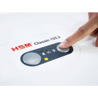 HSM TAA-compliant Cross-cut Shredder - Cross Cut - 7 Per Pass - for shredding Paper - 0" (0.79 mm) x 0.2" (4.76 mm) Shred Size - P-6 - 5.20 in/s (132.08 mm/s) - 10.5" (266.70 mm) Throat - 5 Minute Run Time - 30 Minute Cool Down Time - 93.50 L Wastebin Capacity - 670 W - White 5-7 SHEET CROSS-CUT SHREDDER 20 GALLON CAPACITY