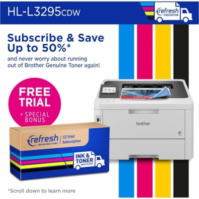 Brother HL-L3295CDW Desktop Wireless Laser Printer - Color - 31 ppm Mono / 31 ppm Color - 2400 x 600 dpi class - Automatic Duplex Print - 250 Sheets Input - Ethernet - Wireless LAN - Wi-Fi Direct, Apple AirPrint, Mopria, Brother Mobile Connect - 50000 Pages Duty Cycle - Plain Paper Print - Gigabit E  