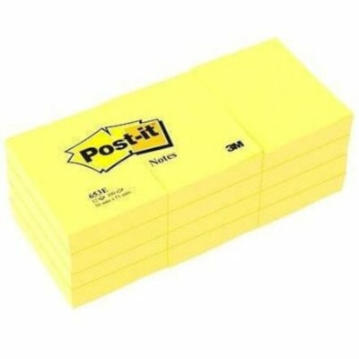 Post-it® Adhesive Note - 1 1/2" (38 mm) Flag/Note Width x 2 1/64" (51 mm) Flag/Note Length - Rectangle - 100 Sheets per Pad - Yellow - Indispensable, Removable - 12 / Pack REMOVABLE STICKS TO MOST SURFACES 100/PAD