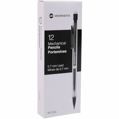 Grand & Toy Mechanical Pencils, Black, 0.7 mm, Box of 12 - 0.7 mm (0.03") Black Lead - Refillable - Transparent Black Barrel - 12 / Box  