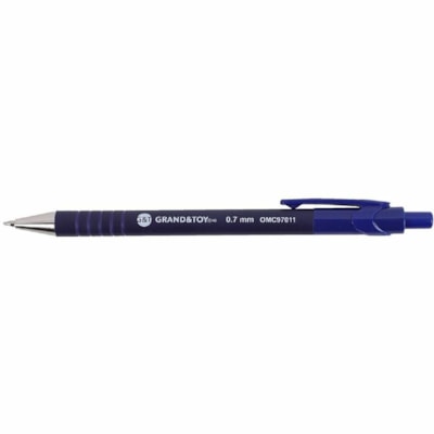 Grand & Toy Rubber Barrel Retractable Ballpoint Pens, Blue, Fine 0.7 mm, Box of 12 - 0.7 mm (0.03") Fine Round Pen Point - Retractable - Black, Blue Ink - Blue Barrel - 12 / Box FINE BLUE  REPLACED 97011 