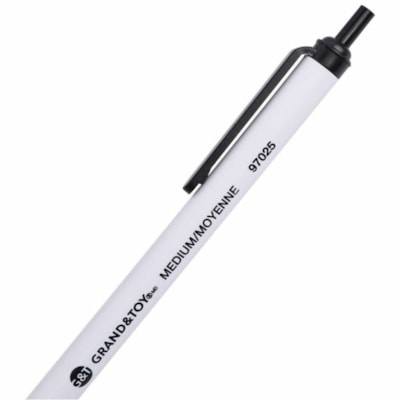 Grand & Toy Retractable Ballpoint Pens, Black, Medium 1.0 mm, 12/BX - 1 mm (0.04") Medium Round Pen Point - Retractable - Black Ink - White Barrel - 12 / Box BLACK REPLACED 97025 