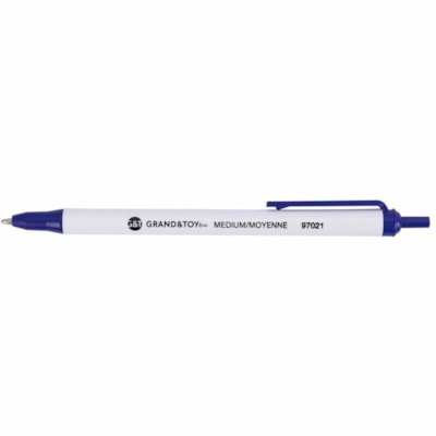 Grand & Toy Retractable Ballpoint Pens, Blue, Medium 1.0 mm, 12/BX - 1 mm (0.04") Medium Round Pen Point - Retractable - Blue Ink - White Barrel - 12 / Box BLUE REPLACED 97021 