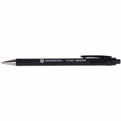 Grand & Toy Rubber Barrel Retractable Ballpoint Pens, Black, Medium, 1.0 mm, 12/BX - 1 mm (0.04") Medium Round Pen Point - Refillable - Retractable - Black Ink - Black Barrel - 12 / Box NON SLIP GRIP REFILLABLE ROUNDEDGE REPLACED 99198