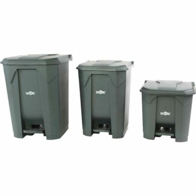 Globe Grey Step On Container - 8 Gallon / Grey - 30.28 L Capacity - Touchless - For Healthcare, Office, Washroom - Easy to Clean, Touchless, Foot Pedal - 16.5" (419.10 mm) Height x 15.7" (398.78 mm) Width x 16.2" (411.48 mm) Depth - Gray Each RESIN STEP-ON