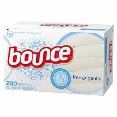 Bounce - Adoucissant pour tissus Free & Gentle - Pour Tissu, Laverie, Vêtements, Vêtements - Feuille - longueur de 9 po (228,60 mm) x largeur de 6,40 po (162,56 mm) - Facile à utiliser, Sans colorant, Sans rides, Durable - Blanc - 200 / boîte EMB. DE 200 
