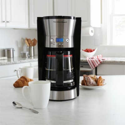 Hamilton Beach 12 Cup Programmable Coffee Maker with Cone Filter, Black & Stainless - Programmable - 1025 W - 12 Cup(s) - Timer - Black, Stainless Steel - Plastic Body - Glass Carafe  