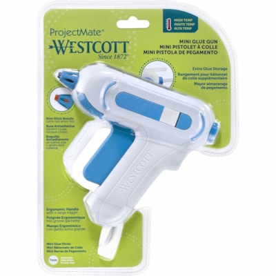 Westcott Manual Glue Gun - White, Blue MAX 360F  NON-STICK NOZZEL ERGO HANDLE W/ X-LARGE TRIGGER