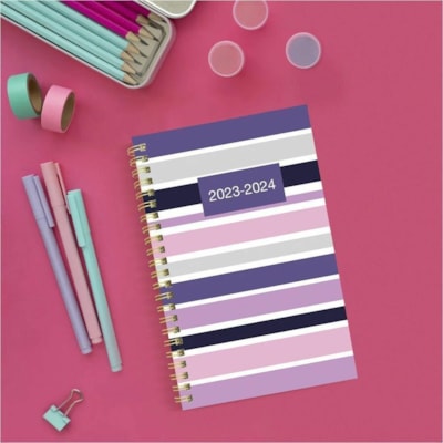 Blueline Academic Weekly Planner Geo 2023-2024, Bilingual - Academic - Weekly, Monthly - 13 Month - July 2023 to July 2024 - 1 Week Double Page Layout - 5" (127 mm) x 8" (203.20 mm) Sheet Size - Twin Wire - Multicolor - Translucent Poly Cover - Bilingual, Periodic Table, Yearly Planner, Multiplicati  
