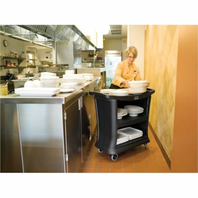 Rubbermaid Commercial Executive Series Service Cart, Black - 3 Shelf - 299.98 lb (136070 g) Capacity - 4 Casters - Plastic - 39" (990 mm) Length x 21" (533 mm) Width x 38" (965 mm) Height - Black - 1 BLACK 