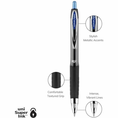 uniball(tm) 207, Gel Pen - 0.7 mm (0.03") Pen Point - Retractable - Blue Ink - Pigment-based - Clear Plastic Barrel PEN 