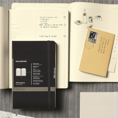 Moleskine PRO Pad - 100 g/m² Grammage - Letter - 10.98" (279 mm) Height x 8.46" (215 mm) Width - Ivory Paper - Black Cardboard Cover - Bottom Side Opening, Flexible Cover, Rounded Corner, Acid-free Paper BLACK  8.5" X 11"  RULED PAGES SOFT COVER  ACID FREE PAPER