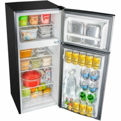Danby 4.5 cu. ft. 2 Door Compact Fridge in Stainless Steel Look - 127.43 L - Auto-defrost - Upright - Reversible - 1x Freezer Drawer(s) - 127.43 L Net Refrigerator Capacity - Black, Stainless Steel - Freestanding - LED Light STEEL DOOR ENERGY STAR 