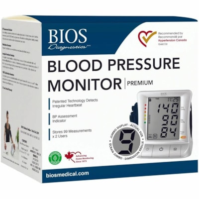 Bios Diagnostics 3AL1-3E Blood Pressure Monitor - For Pulse Rate, Blood Pressure, Heart Rate - Extra Large Display, Alarm, Date Function, Time Function, Irregular Heartbeat Detection, Irregular Pulse Alert, Systolic Reading, Diastolic Reading  