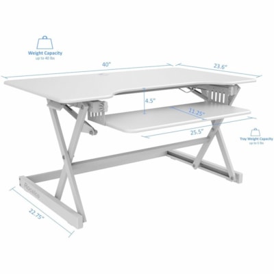 Élévateur de bureau multiusage R DADRW-40 Hauteur réglable Rocelco - 40 lb (18143,69 g) Capacité de charge - 20 po (508 mm) Hauteur x 40 po (1016 mm) Largeur - Bureau - Mate - Métal, Acier, Panneau de fibres à densité moyenne (MDF), Stratifié - Blanc -  table Desk Riser 