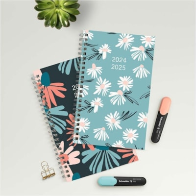 Brownline Academic Weekly Planner Blossom 2024-2025, Bilingual, CA114BPG - Academic - Weekly, Monthly - 13 Month - July 2024 to July 2025 - 1 Week Double Page Layout - 5" (127 mm) x 8" (203.20 mm) Sheet Size - Twin Wire - Multicolor - Paper - Blossom Navy Poly Cover - Monthly Planner, Ruled, Sticker  
