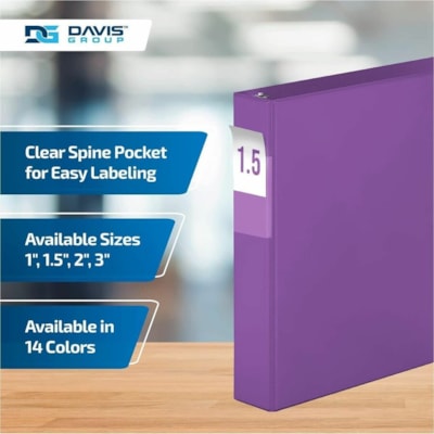 Davis Group Premium Economy, Angle D Ring, Binder, 6 Pack (Purple, 1.5") - Letter - 8 1/2" (215.90 mm) x 11" (279.40 mm) Sheet Size - 350 Sheet Capacity - 3 x 1.50" (38.10 mm) Ring(s) - Fastener(s): D-Ring - Pocket(s): 2, Internal - Polypropylene - Purple - 6.25 lb (2834.95 g) - Spine Label - 6 / Pa  