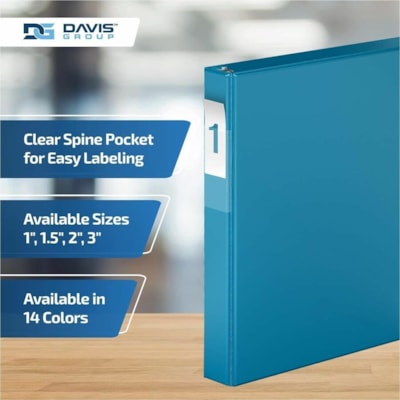 Davis Group Premium Economy, Angle D Ring, Binder, 6 Pack (Turquoise Blue, 1") - Letter - 8 1/2" (215.90 mm) x 11" (279.40 mm) Sheet Size - 225 Sheet Capacity - 3 x 1" (25.40 mm) Ring(s) - Fastener(s): D-Ring - Pocket(s): 2, Internal - Polypropylene - Turquoise Blue - 5.15 lb (2336 g) - Spine Label  e 