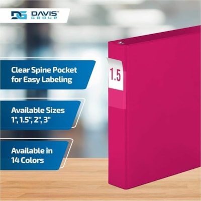 Davis Premium Economy, Angle D Ring, Binder, 6 Pack (Pink, 1.5") - Letter - 8 1/2" (215.90 mm) x 11" (279.40 mm) Sheet Size - 350 Sheet Capacity - 3 x 1.50" (38.10 mm) Ring(s) - Fastener(s): D-Ring - Pocket(s): 2, Internal - Polypropylene - Pink - 6.25 lb (2834.95 g) - Spine Label - 6 / Pack  