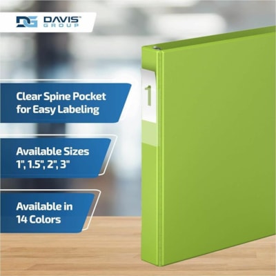 Davis Group Premium Economy, Angle D Ring, Binder, 6 Pack (Lime Green, 1") - Letter - 8 1/2" (215.90 mm) x 11" (279.40 mm) Sheet Size - 225 Sheet Capacity - 3 x 1" (25.40 mm) Ring(s) - Fastener(s): D-Ring - Pocket(s): 2, Internal - Polypropylene - Lime Green - 5.15 lb (2336 g) - Sheet Lifter, Spine  n 