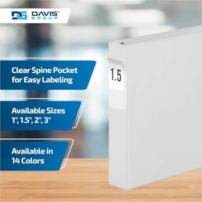 Davis Group Premium Economy, Angle D Ring, Binder, 6 Pack (White, 1.5") - Letter - 8 1/2" (215.90 mm) x 11" (279.40 mm) Sheet Size - 350 Sheet Capacity - 3 x 1.50" (38.10 mm) Ring(s) - Fastener(s): D-Ring - Pocket(s): 2, Internal - Polypropylene - White - 6.25 lb (2834.95 g) - Spine Label - 6 / Pack  