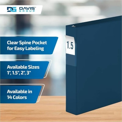 Davis Group Premium Economy, Angle D Ring, Binder, 6 Pack (Navy Blue, 1.5") - Letter - 8 1/2" (215.90 mm) x 11" (279.40 mm) Sheet Size - 350 Sheet Capacity - 3 x 1.50" (38.10 mm) Ring(s) - Fastener(s): D-Ring - Pocket(s): 2, Internal - Polypropylene - Navy - 6.25 lb (2834.95 g) - Spine Label - 6 / P ue 