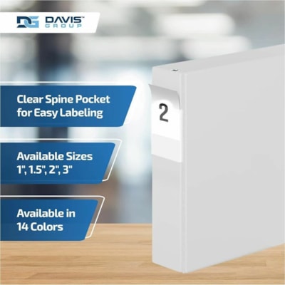 Davis Group - Reliure à anneaux 2304-00-06 - format lettre - format 8 1/2 po (215,90 mm) x 11 po (279,40 mm) - 475 Capacité en feuilles - 3 x 2 po (50,80 mm) Ring(s) - Fastener(s) : Anneau en D - Pocket(s) : 2, Interne - Polypropylène - Blanc - 7,60 lb (3447,30 g) - Étiquette dos,  