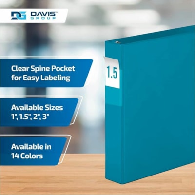 Davis Group Premium Economy, Angle D Ring, Binder, 6 Pack (Turquoise Blue, 1.5") - Letter - 8 1/2" (215.90 mm) x 11" (279.40 mm) Sheet Size - 350 Sheet Capacity - 3 x 1.50" (38.10 mm) Ring(s) - Fastener(s): D-Ring - Pocket(s): 2, Internal - Polypropylene - Turquoise Blue - 6.25 lb (2834.95 g) - Spin lue 