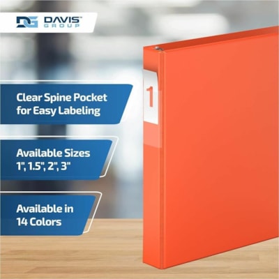 Davis Group Premium Economy, Angle D Ring, Binder, 6 Pack (Orange, 1") - Letter - 8 1/2" (215.90 mm) x 11" (279.40 mm) Sheet Size - 225 Sheet Capacity - 3 x 1" (25.40 mm) Ring(s) - Fastener(s): D-Ring - Pocket(s): 2, Internal - Polypropylene - Orange - 5.15 lb (2336 g) - Spine Label - 6 / Pack  