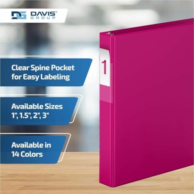 Davis Group Premium Economy, Angle D Ring, Binder, 6 Pack (Pink, 1") - Letter - 8 1/2" (215.90 mm) x 11" (279.40 mm) Sheet Size - 225 Sheet Capacity - 3 x 1" (25.40 mm) Ring(s) - Fastener(s): D-Ring - Pocket(s): 2, Internal - Polypropylene - Pink - 5.15 lb (2336 g) - Spine Label - 6 / Pack  